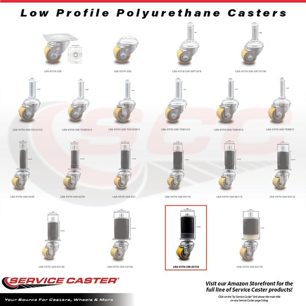 Low Profile Polyurethane 35mm Wheel 1-5/8 Inch Expanding Stem Caster SCC